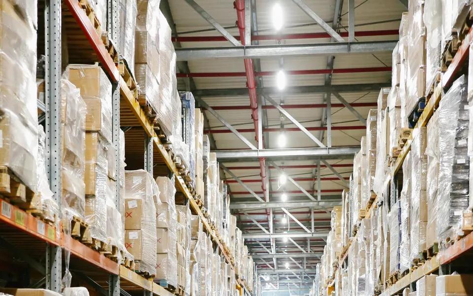 Wholesale warehouse aisles filled with boxed goods
